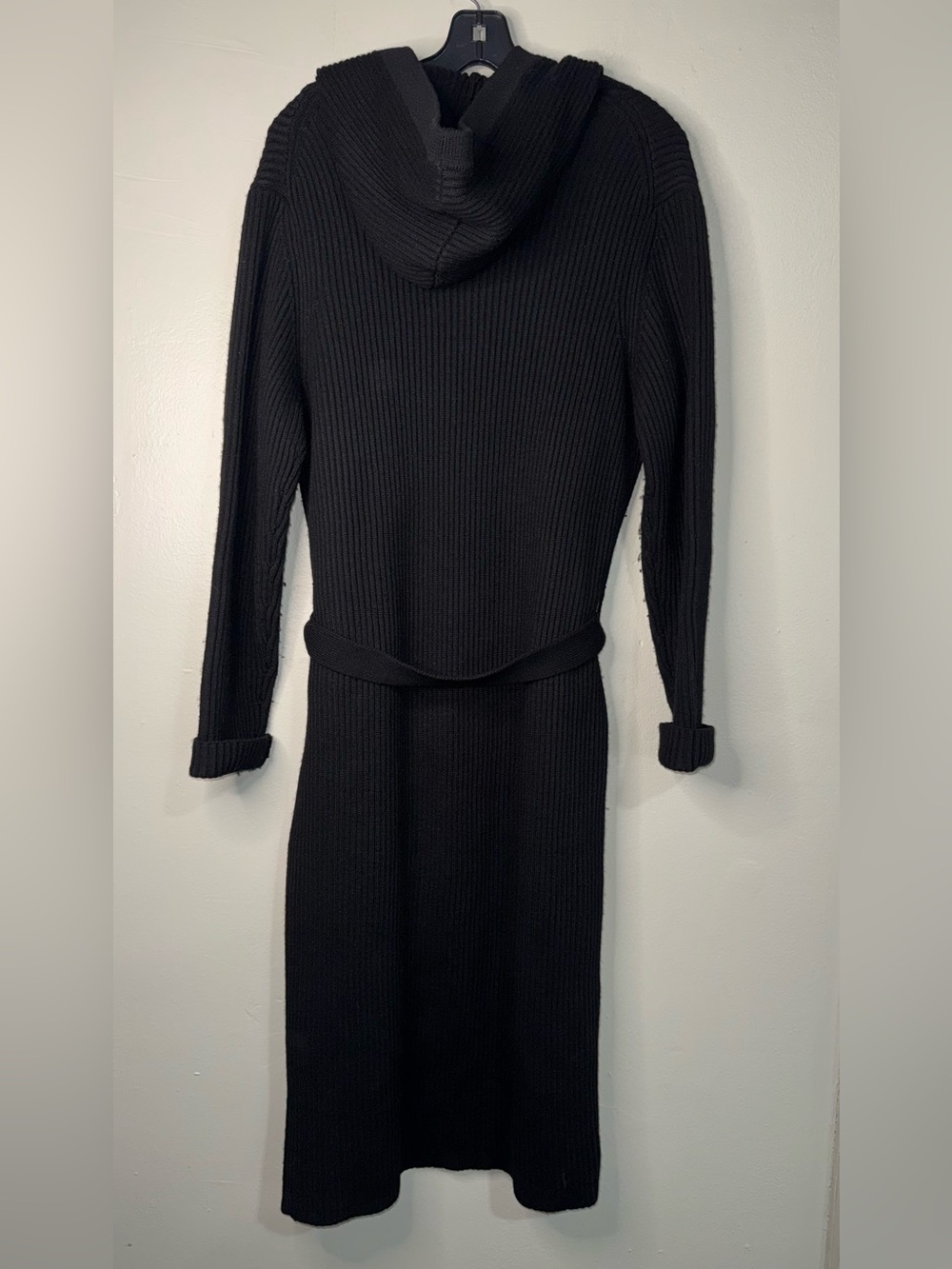 J. Crew 100% Black Ribbed Hooded Long Cardigan with Tie Belt - Picture 6 of 10